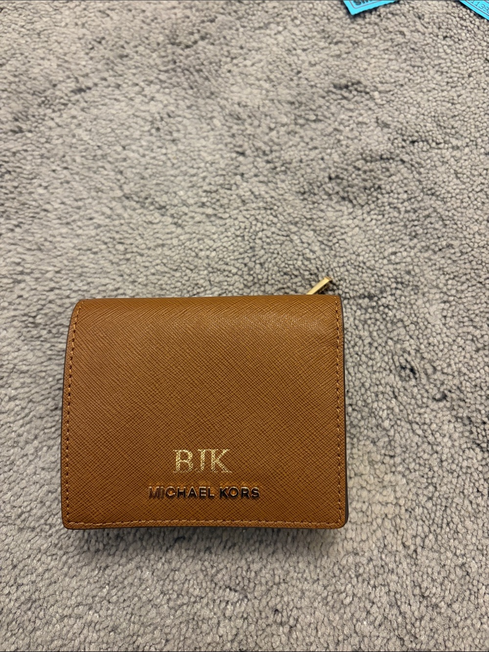Michael Kors Tan Saffiano Leather Small Wallet with Gold Logo
